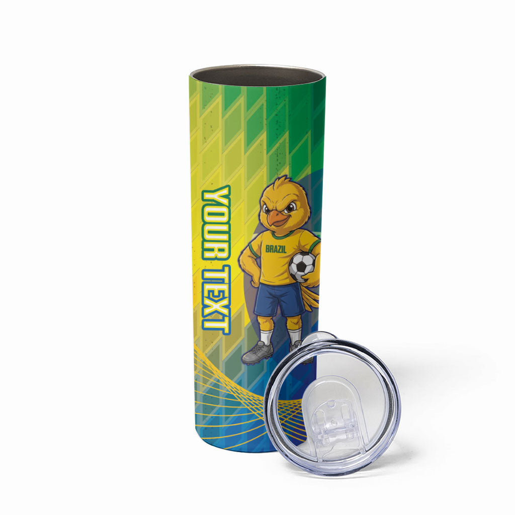 Custom Brazil Football 2026 Skinny Tumbler Canarinho Mascot Bate no Peito