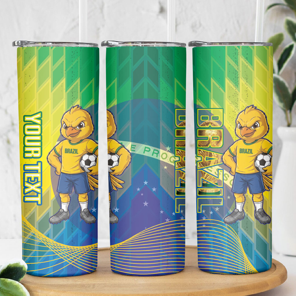 Custom Brazil Football 2026 Skinny Tumbler Canarinho Mascot Bate no Peito