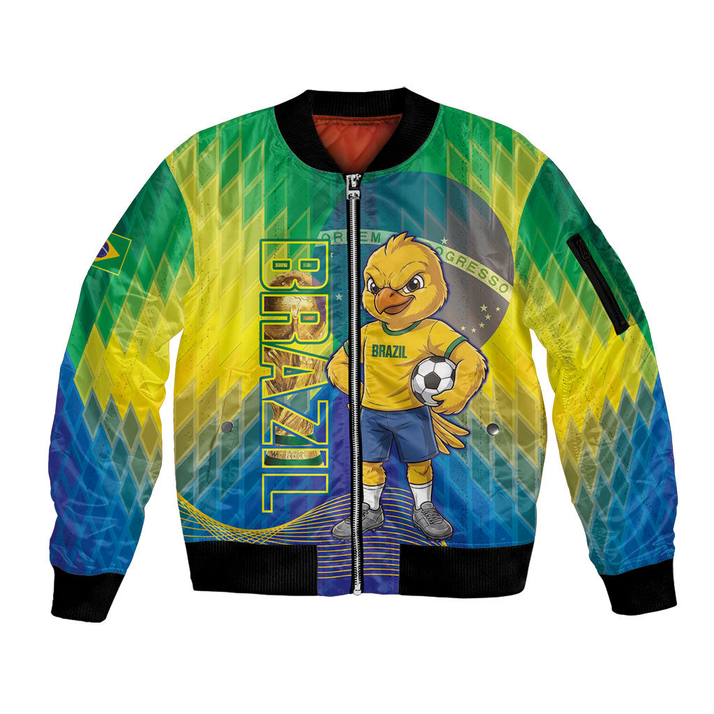 Custom Brazil Football 2026 Sleeve Zip Bomber Jacket Canarinho Mascot Bate no Peito