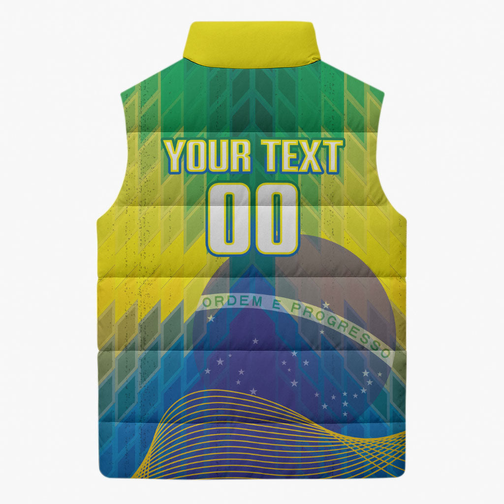 Custom Brazil Football 2026 Sleeveless Puffer Jacket Canarinho Mascot Bate no Peito