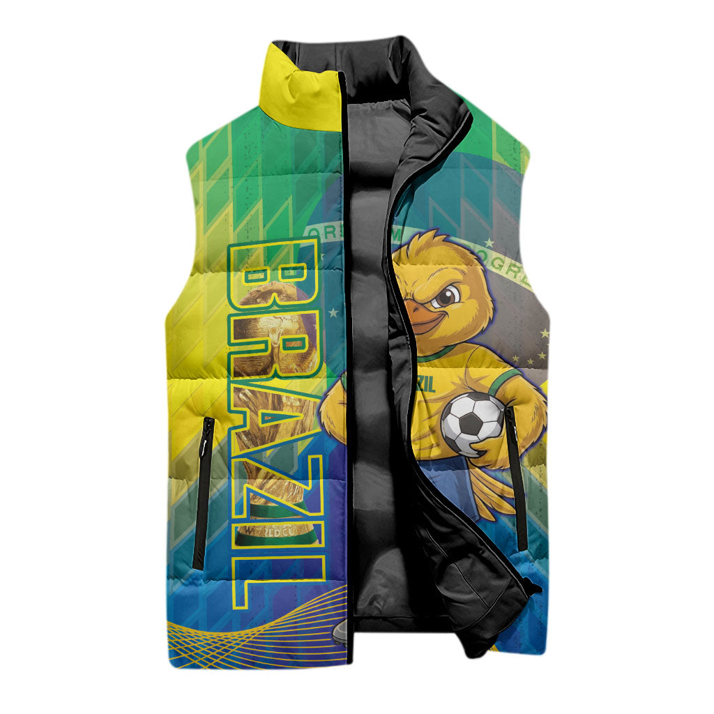 Custom Brazil Football 2026 Sleeveless Puffer Jacket Canarinho Mascot Bate no Peito