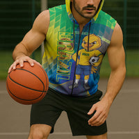 Custom Brazil Football 2026 Sleeveless Zip Hoodie Canarinho Mascot Bate no Peito