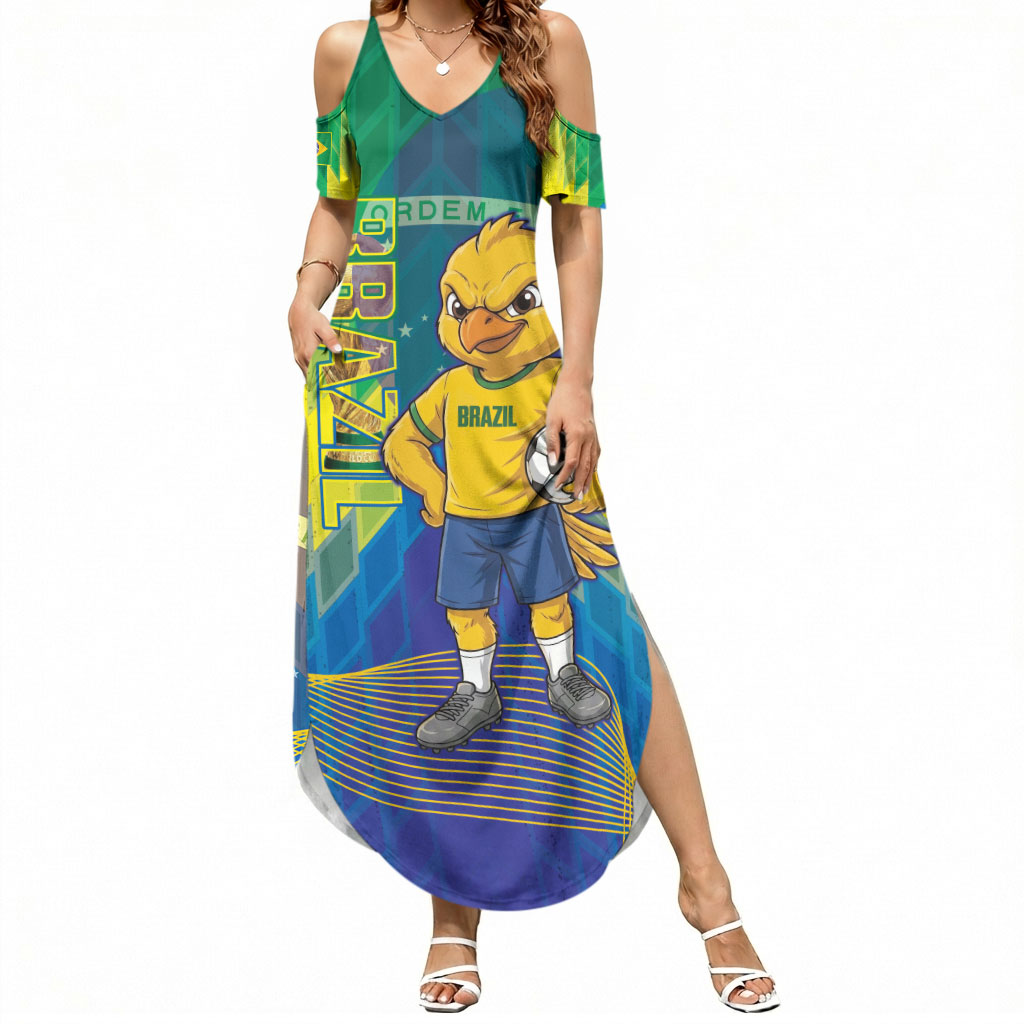 Custom Brazil Football 2026 Summer Maxi Dress Canarinho Mascot Bate no Peito