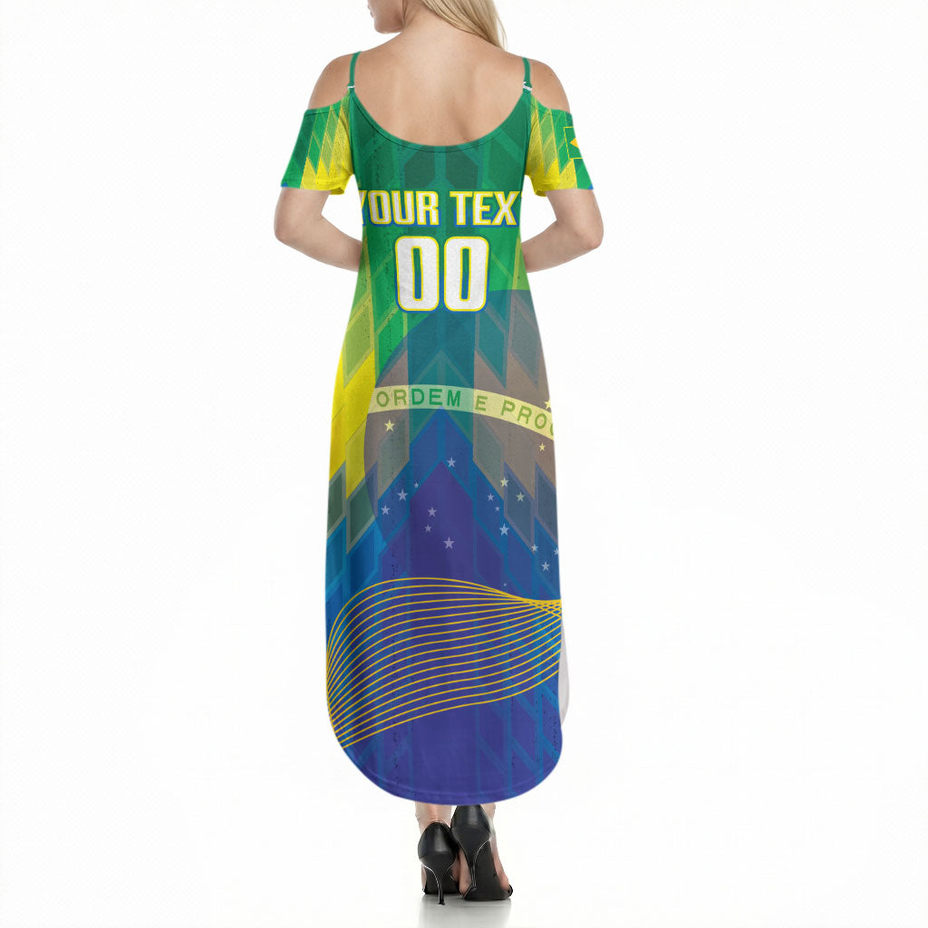 Custom Brazil Football 2026 Summer Maxi Dress Canarinho Mascot Bate no Peito