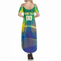 Custom Brazil Football 2026 Summer Maxi Dress Canarinho Mascot Bate no Peito