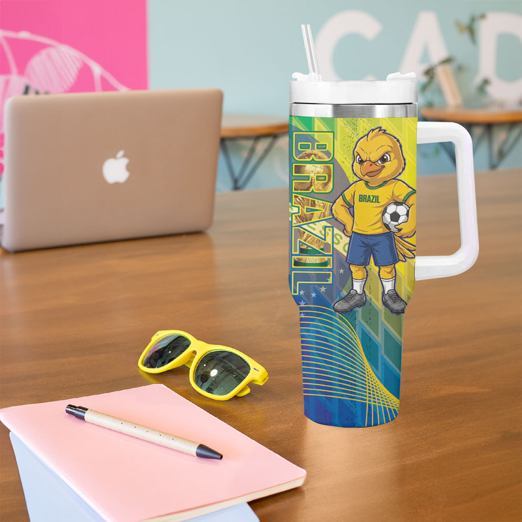 Custom Brazil Football 2026 Tumbler With Handle Canarinho Mascot Bate no Peito