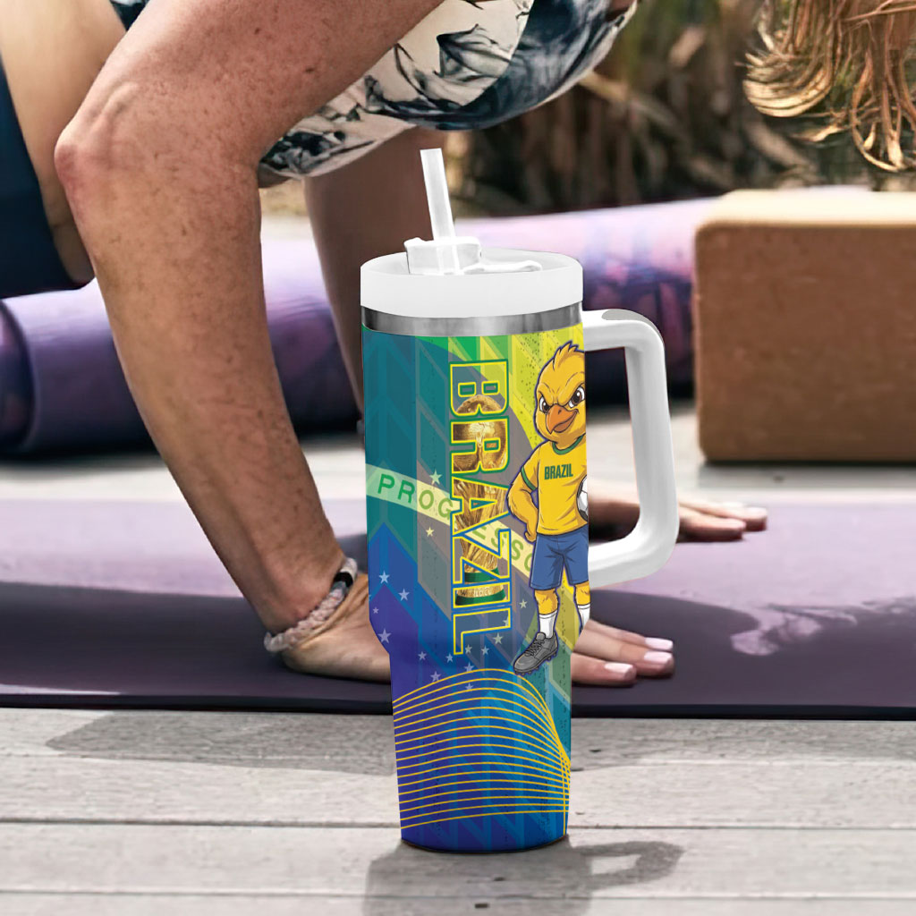 Custom Brazil Football 2026 Tumbler With Handle Canarinho Mascot Bate no Peito