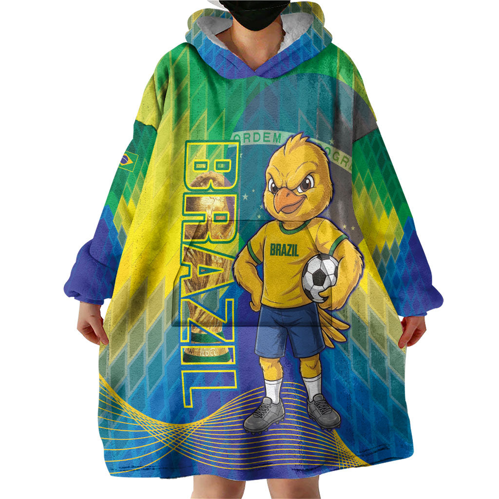Custom Brazil Football 2026 Wearable Blanket Hoodie Canarinho Mascot Bate no Peito