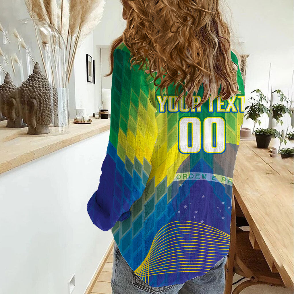 Custom Brazil Football 2026 Women Casual Shirt Canarinho Mascot Bate no Peito