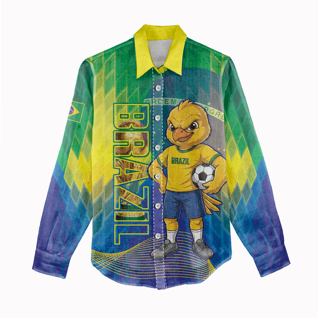 Custom Brazil Football 2026 Women Casual Shirt Canarinho Mascot Bate no Peito