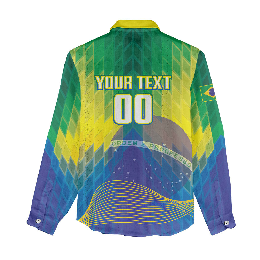 Custom Brazil Football 2026 Women Casual Shirt Canarinho Mascot Bate no Peito