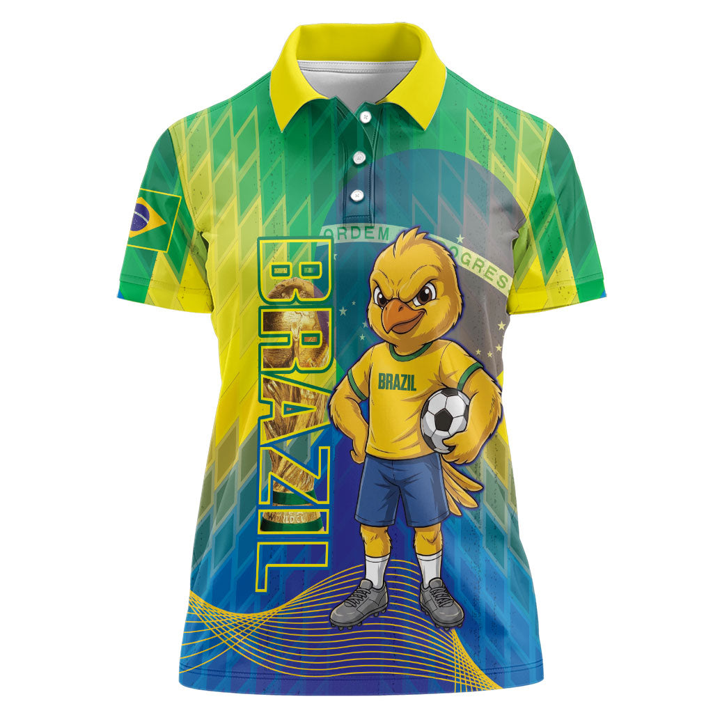 Custom Brazil Football 2026 Women Polo Shirt Canarinho Mascot Bate no Peito