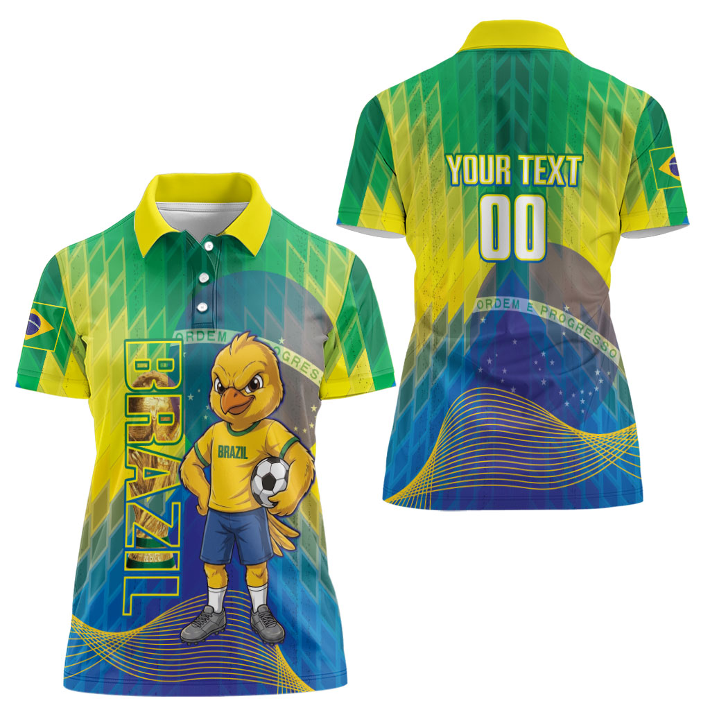 Custom Brazil Football 2026 Women Polo Shirt Canarinho Mascot Bate no Peito