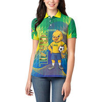 Custom Brazil Football 2026 Women Polo Shirt Canarinho Mascot Bate no Peito
