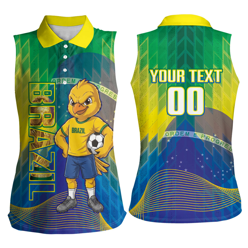 Custom Brazil Football 2026 Women Sleeveless Polo Shirt Canarinho Mascot Bate no Peito