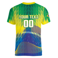 Custom Brazil Football 2026 Women V-Neck T-Shirt Canarinho Mascot Bate no Peito