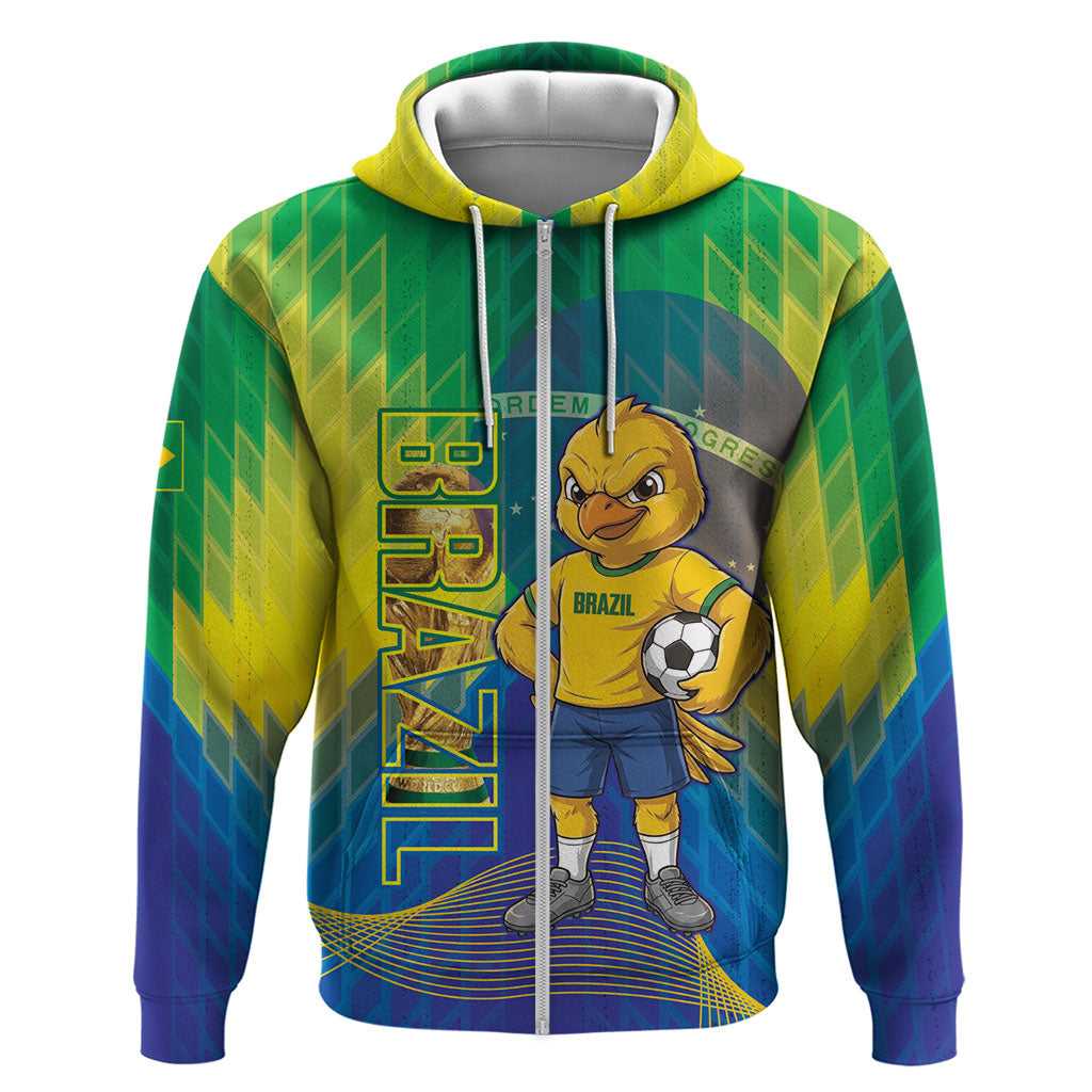 Custom Brazil Football 2026 Zip Hoodie Canarinho Mascot Bate no Peito