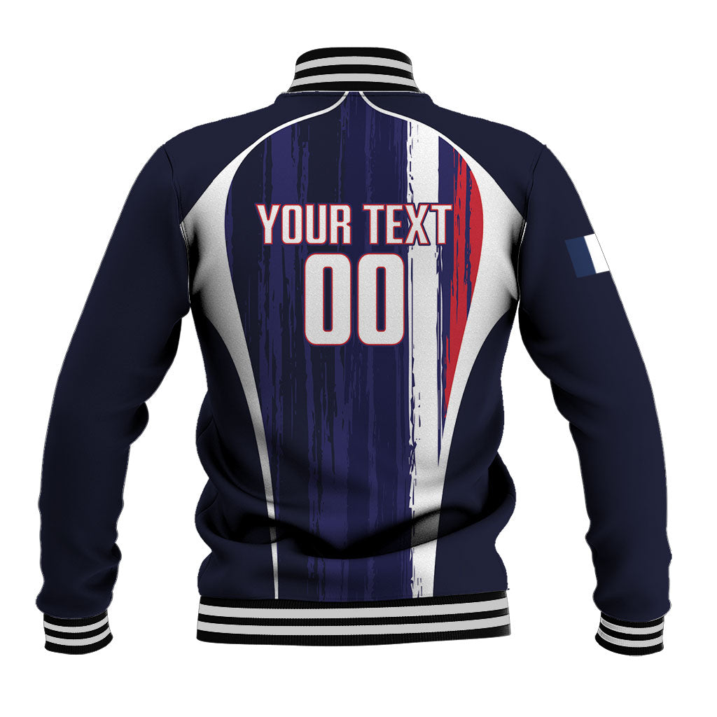 Custom France Football 2026 Baseball Jacket Allez Les Bleus Flag Brush Style