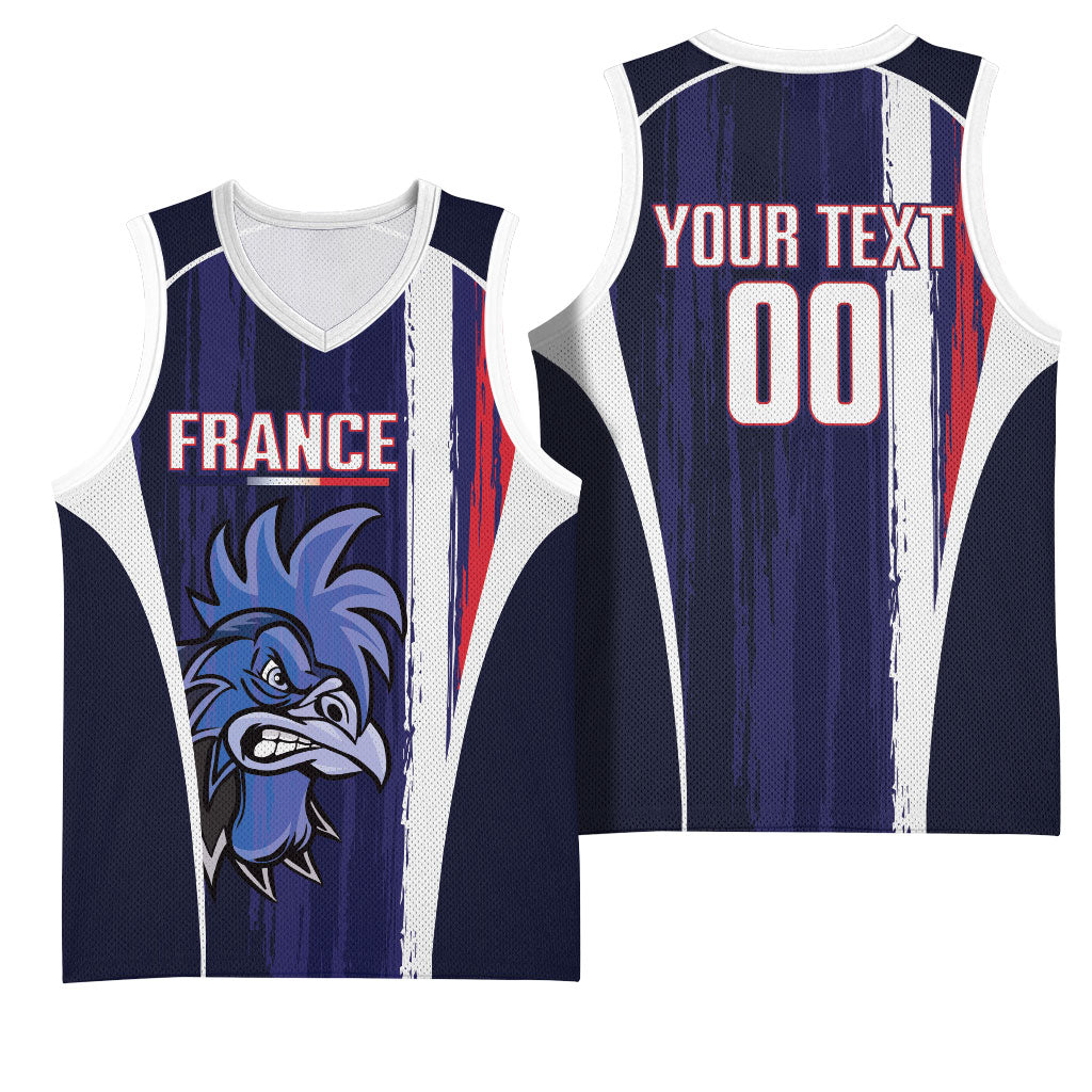 Custom France Football 2026 Basketball Jersey Allez Les Bleus Flag Brush Style