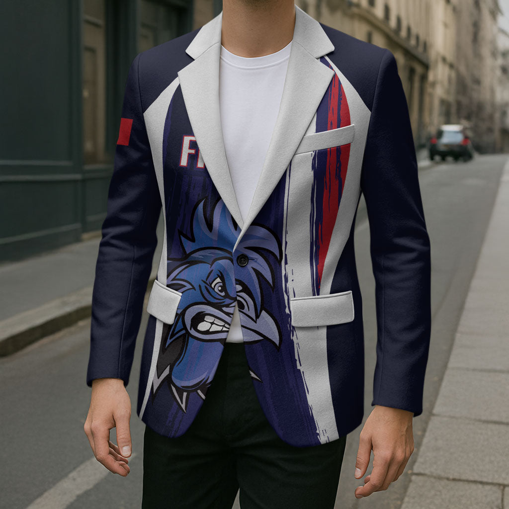 Custom France Football 2026 Blazer Allez Les Bleus Flag Brush Style