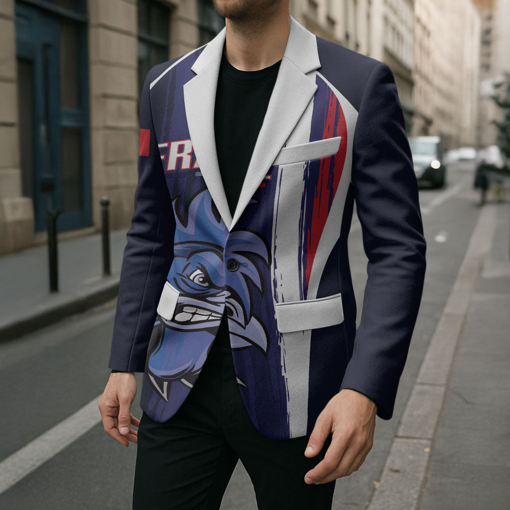 Custom France Football 2026 Blazer Allez Les Bleus Flag Brush Style