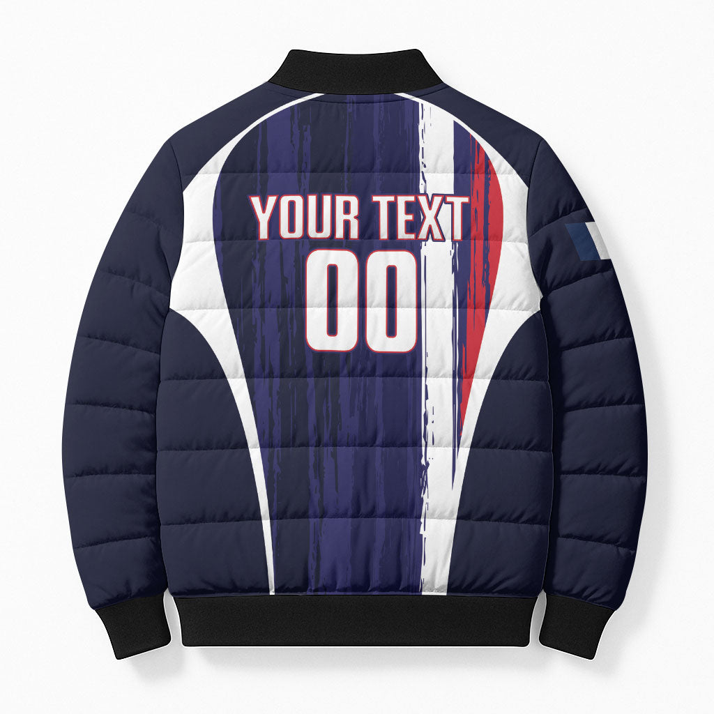 Custom France Football 2026 Bomber Puffer Jacket Allez Les Bleus Flag Brush Style