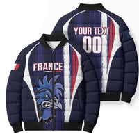 Custom France Football 2026 Bomber Puffer Jacket Allez Les Bleus Flag Brush Style