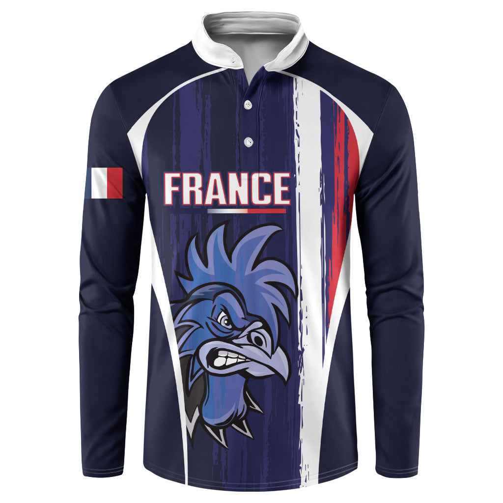 Custom France Football 2026 Button Sweatshirt Allez Les Bleus Flag Brush Style