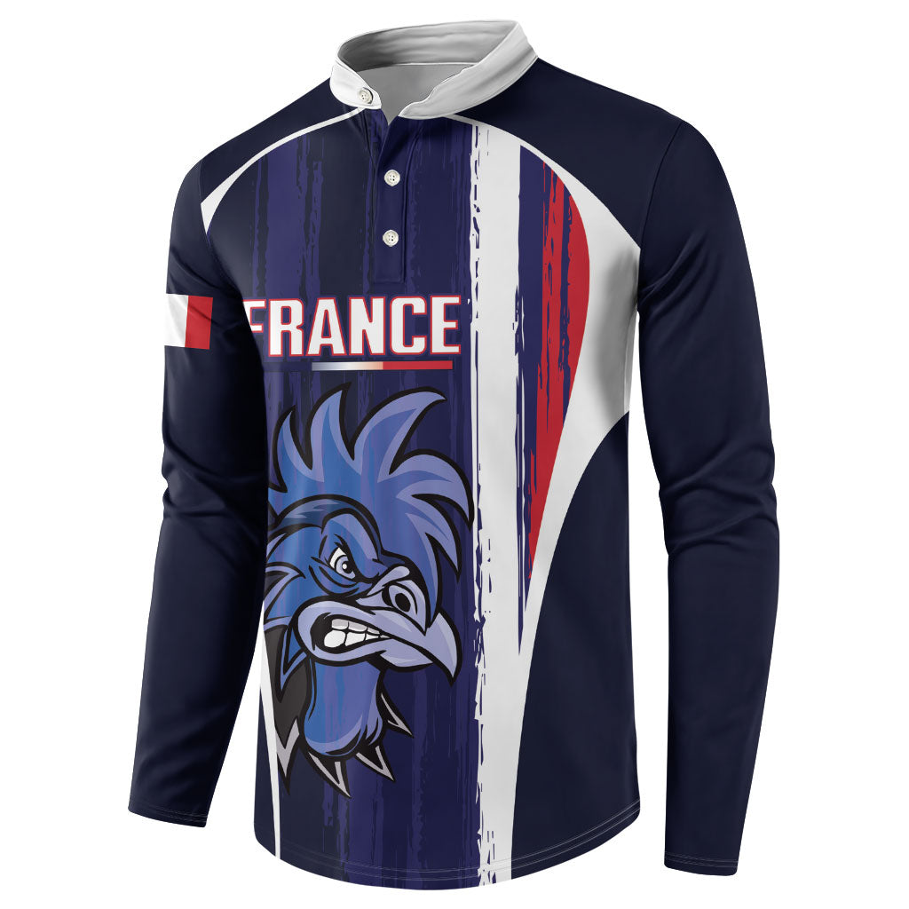 Custom France Football 2026 Button Sweatshirt Allez Les Bleus Flag Brush Style
