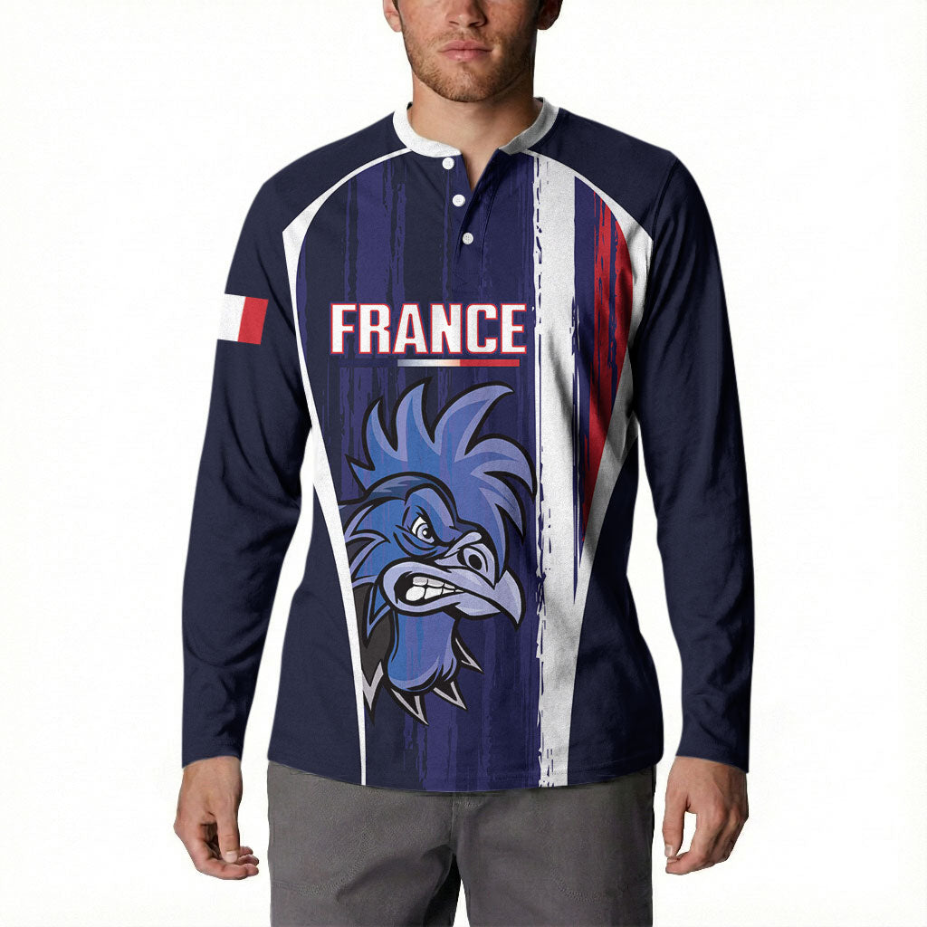 Custom France Football 2026 Button Sweatshirt Allez Les Bleus Flag Brush Style