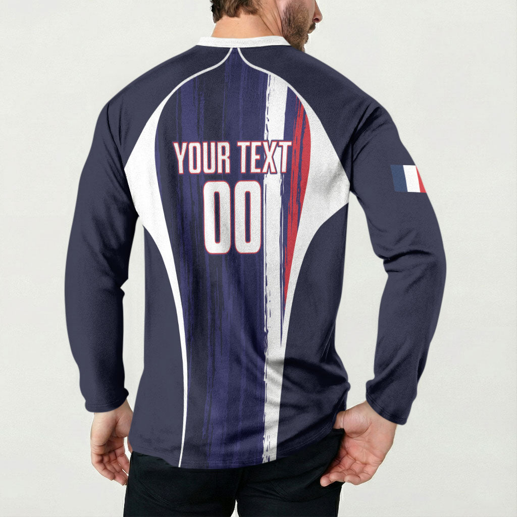 Custom France Football 2026 Button Sweatshirt Allez Les Bleus Flag Brush Style