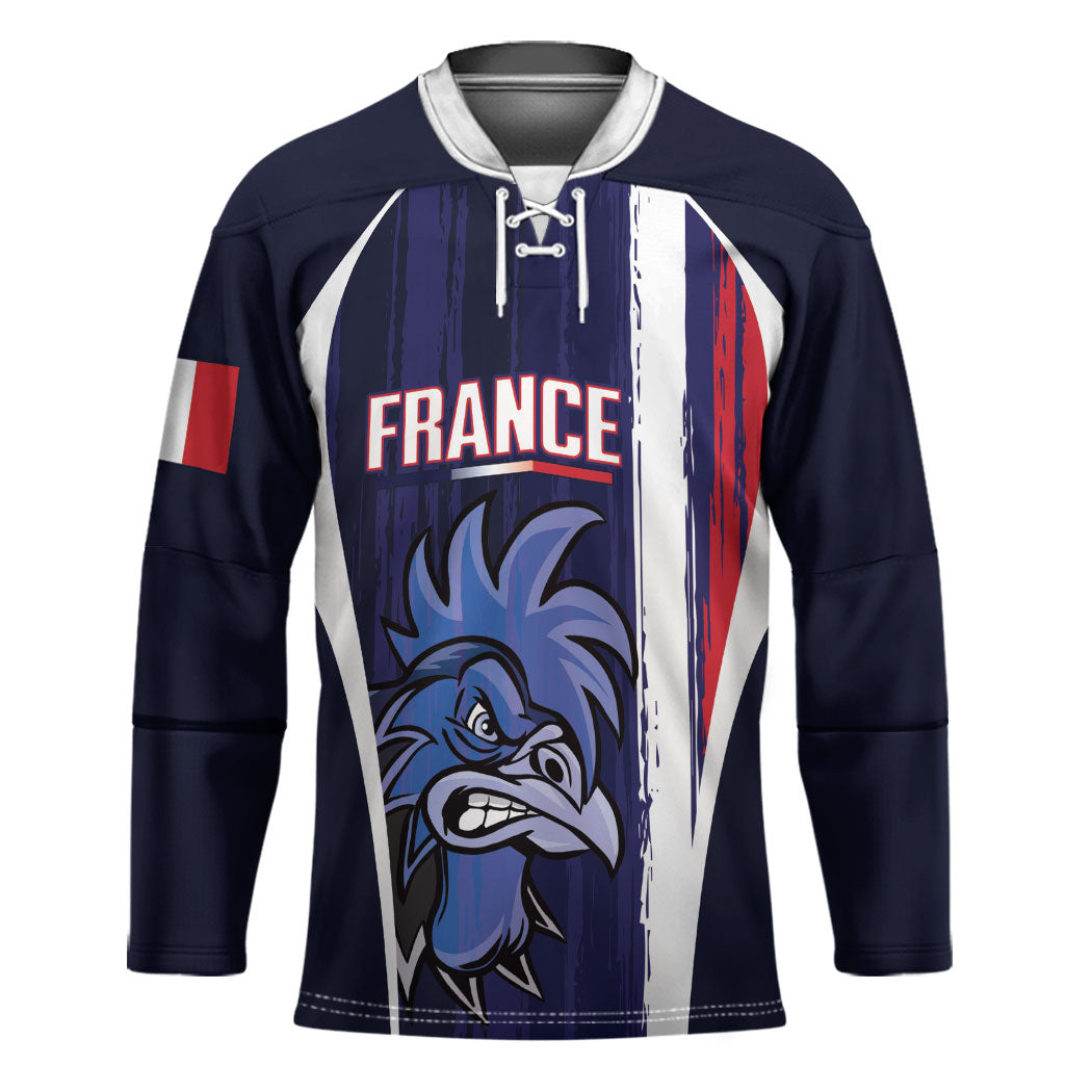 Custom France Football 2026 Hockey Jersey Allez Les Bleus Flag Brush Style