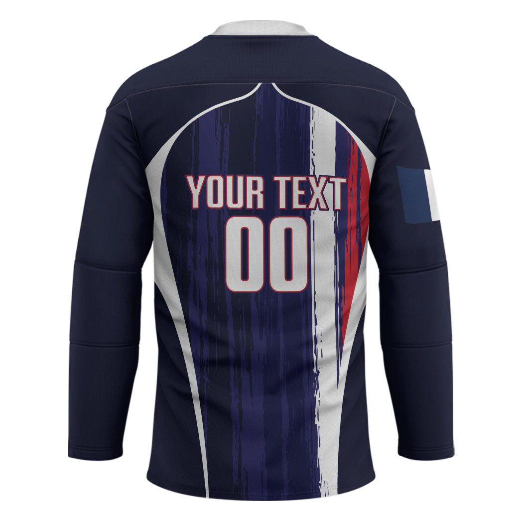 Custom France Football 2026 Hockey Jersey Allez Les Bleus Flag Brush Style