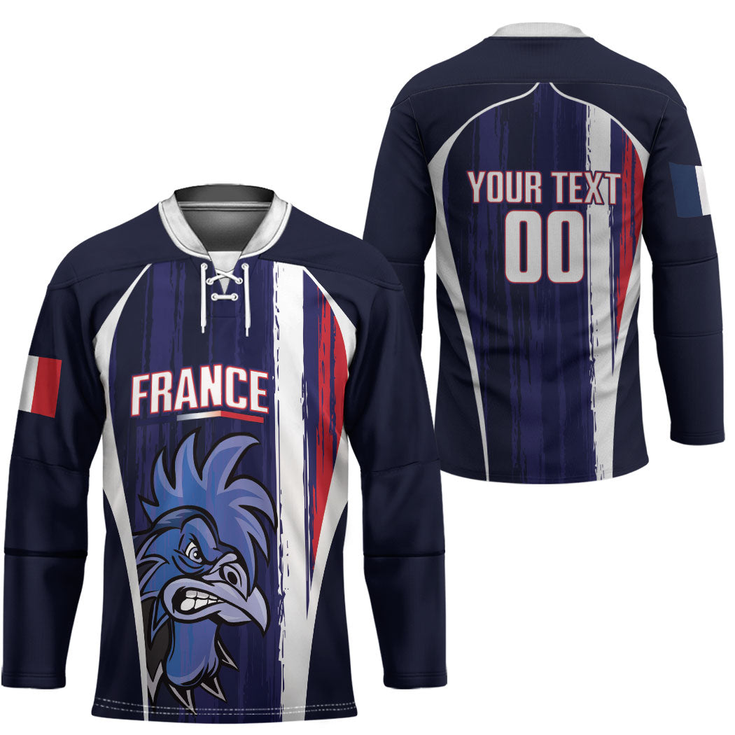 Custom France Football 2026 Hockey Jersey Allez Les Bleus Flag Brush Style