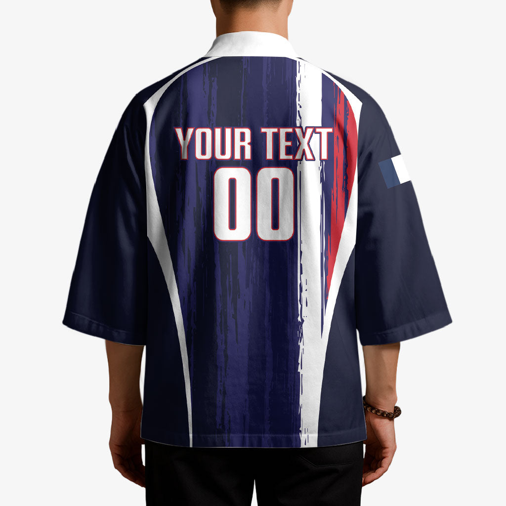 Custom France Football 2026 Kimono Allez Les Bleus Flag Brush Style
