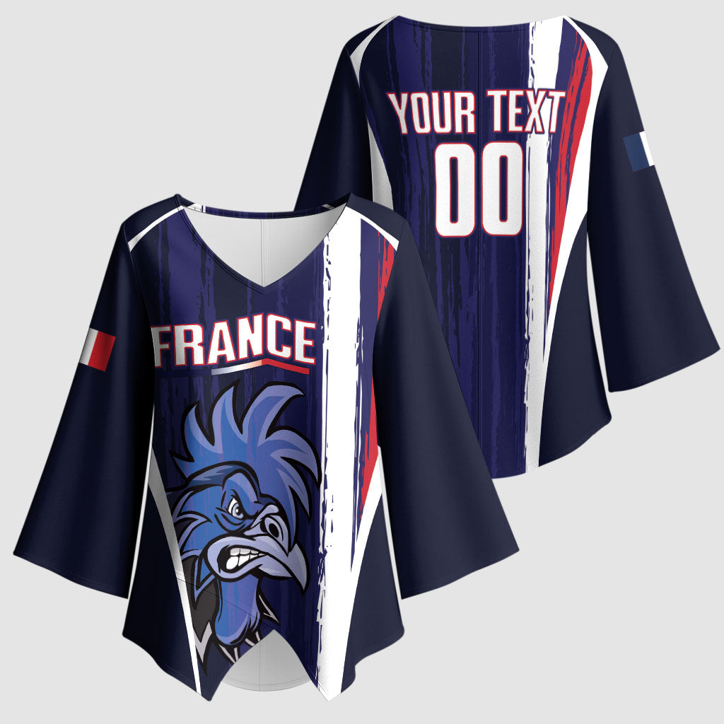 Custom France Football 2026 Kimono Sleeve Blouse Allez Les Bleus Flag Brush Style