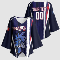 Custom France Football 2026 Kimono Sleeve Blouse Allez Les Bleus Flag Brush Style