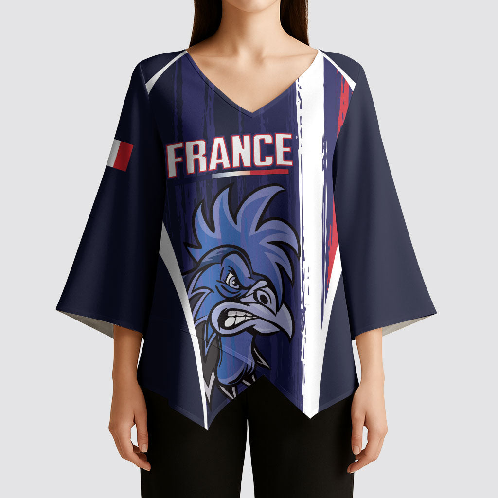 Custom France Football 2026 Kimono Sleeve Blouse Allez Les Bleus Flag Brush Style