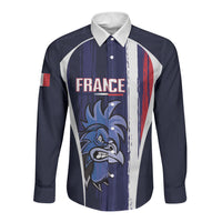 Custom France Football 2026 Long Sleeve Button Shirt Allez Les Bleus Flag Brush Style