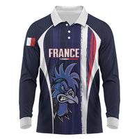 Custom France Football 2026 Long Sleeve Polo Shirt Allez Les Bleus Flag Brush Style