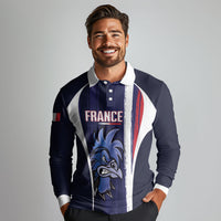 Custom France Football 2026 Long Sleeve Polo Shirt Allez Les Bleus Flag Brush Style