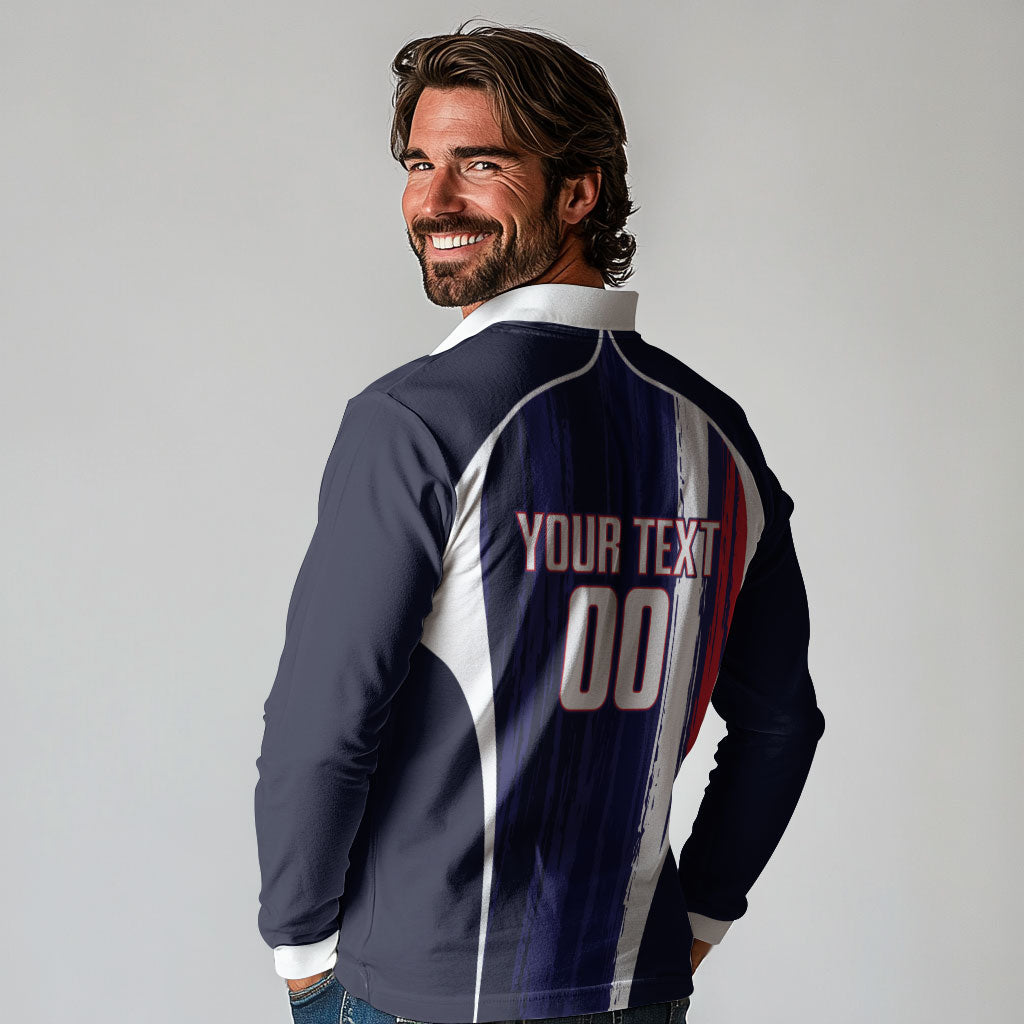 Custom France Football 2026 Long Sleeve Polo Shirt Allez Les Bleus Flag Brush Style