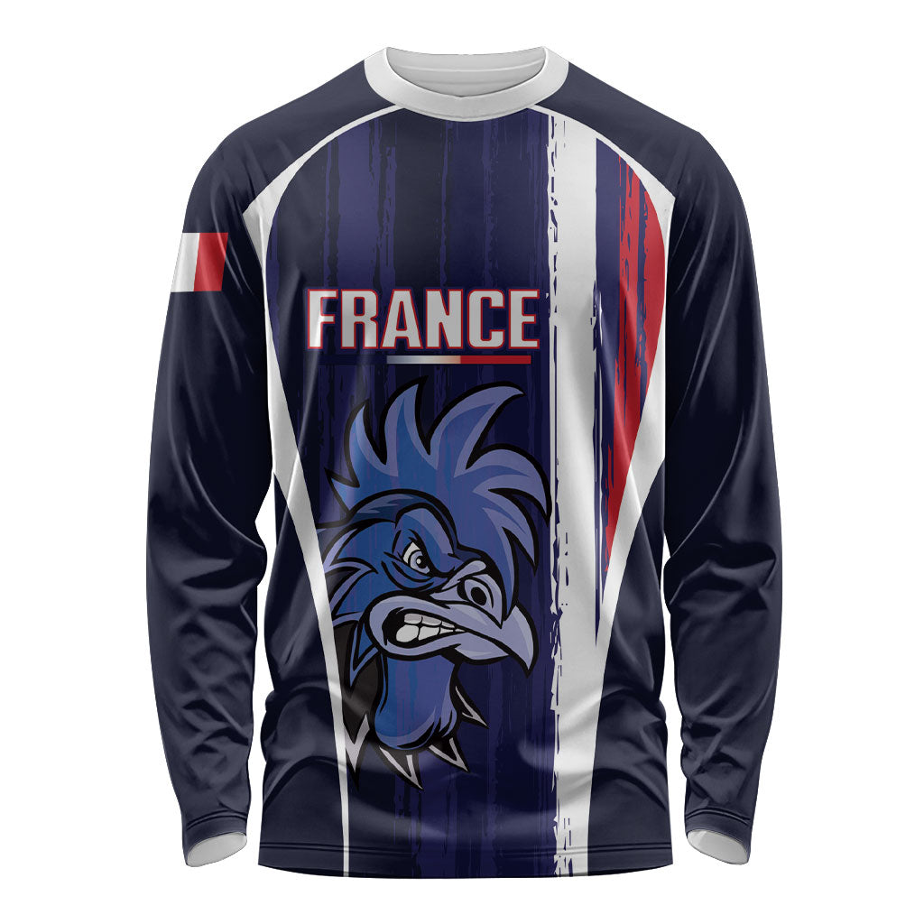 Custom France Football 2026 Long Sleeve Shirt Allez Les Bleus Flag Brush Style