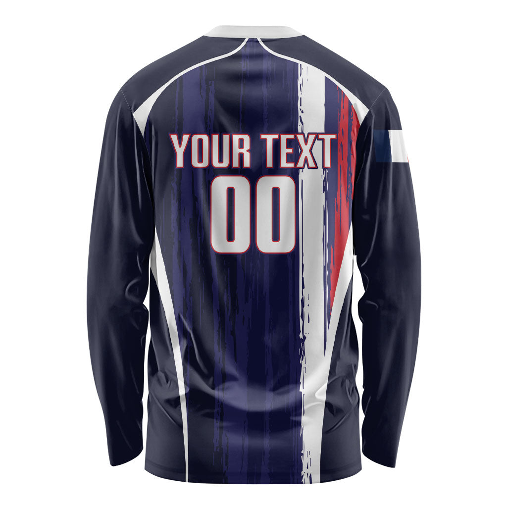 Custom France Football 2026 Long Sleeve Shirt Allez Les Bleus Flag Brush Style