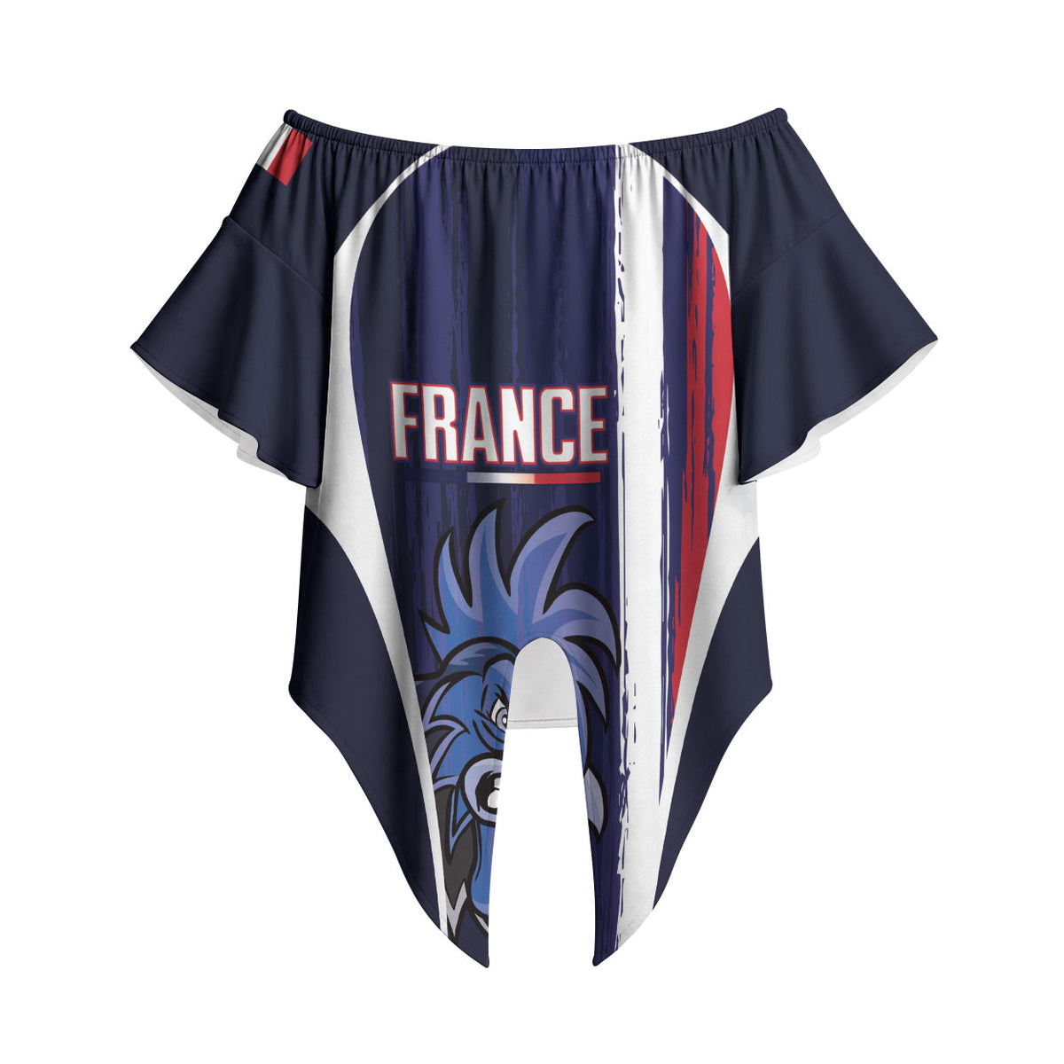 Custom France Football 2026 Off Shoulder Wrap Waist Top Allez Les Bleus Flag Brush Style