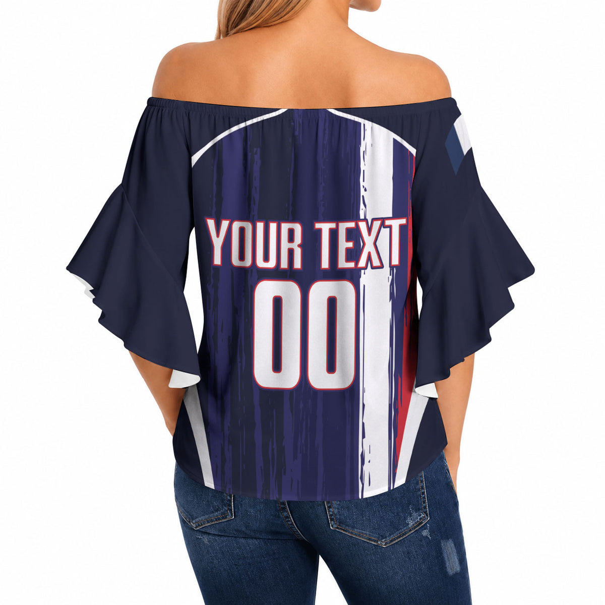 Custom France Football 2026 Off Shoulder Wrap Waist Top Allez Les Bleus Flag Brush Style