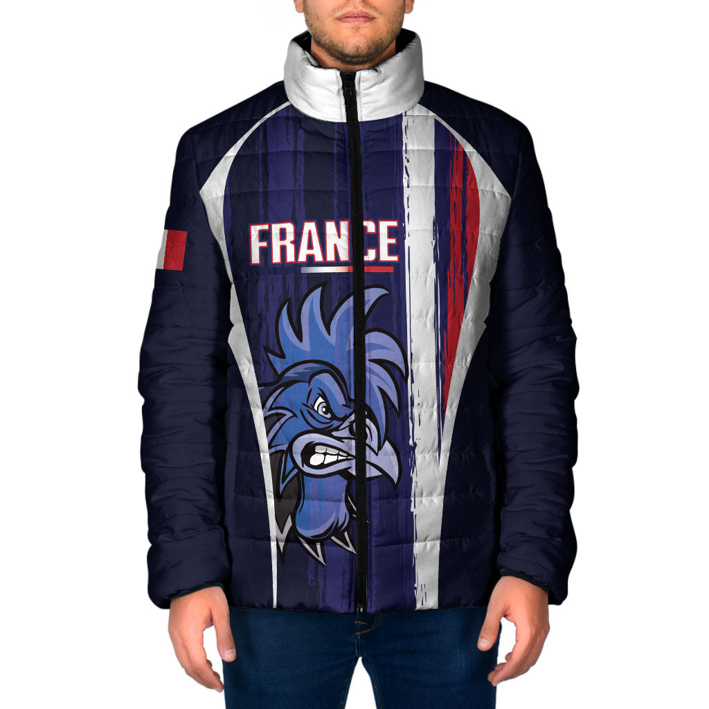 Custom France Football 2026 Padded Jacket Allez Les Bleus Flag Brush Style