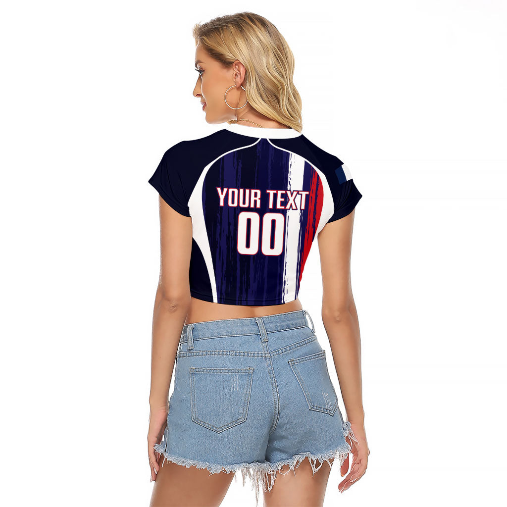 Custom France Football 2026 Raglan Cropped T Shirt Allez Les Bleus Flag Brush Style