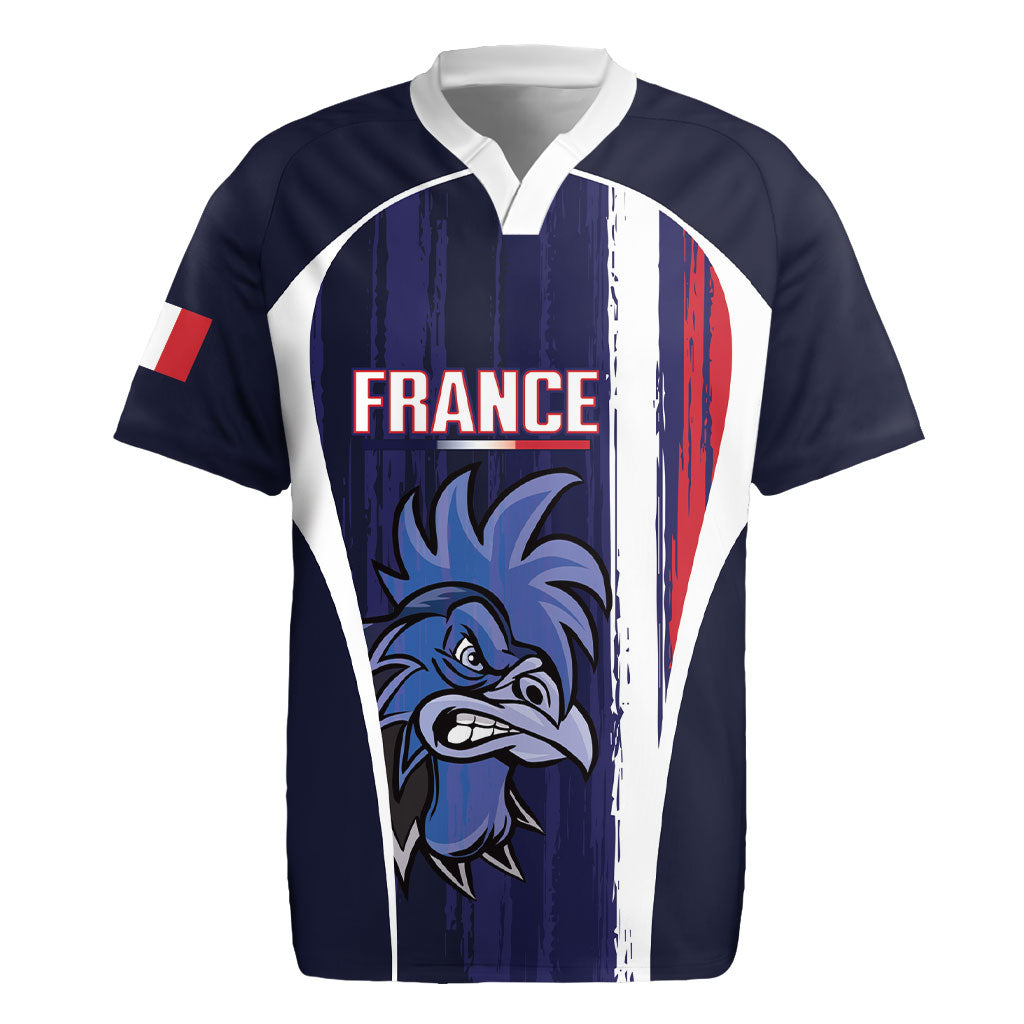 Custom France Football 2026 Rugby Jersey Allez Les Bleus Flag Brush Style
