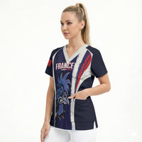 Custom France Football 2026 Scrub Top Allez Les Bleus Flag Brush Style